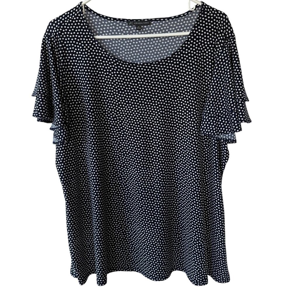 Adriana Papell Size 2X Black white Polkadot stretch knit blouse